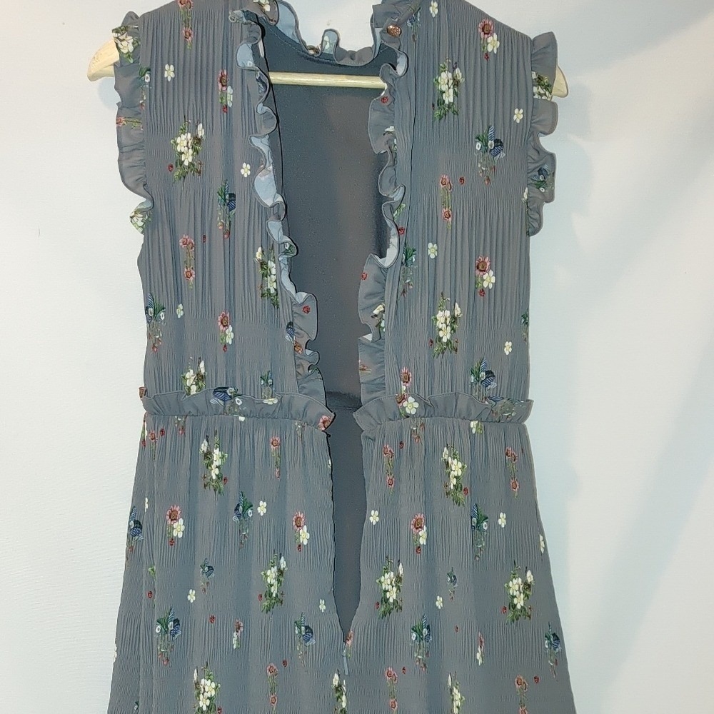 Ted‎ Baker Oracle Mock Neck Midi Ruffle Gray Pleated Sleeveless Cream Floral 1 4 - Picture 7 of 15